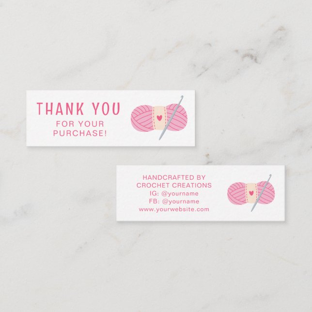 Cartão De Visita Mini Crochet Obrigado Crocheting para Pequenas Empresas (Frente/Verso)