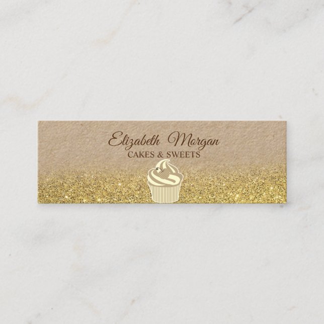 Cartão De Visita Mini Cupcake, Ombre Rustico de Ombre Dourado Kraft (Frente)