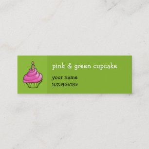 Cartão De Visita Mini Cupcake rosa e verde pequeno