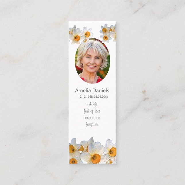 Cartão De Visita Mini Daffodil Funeral Mini Bookmark Prayer Card (Frente)