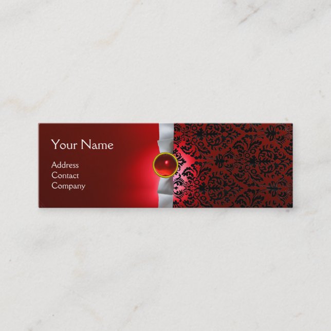 Cartão De Visita Mini DAMASK MONOGRAM Gem Fita branca (Frente)