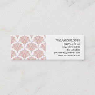 Cartão De Visita Mini Damasso Floral em Coral e Branco