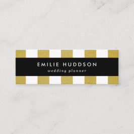 Cartão De Visita Mini Douradas faixas, tiras brancas, padrão riscado