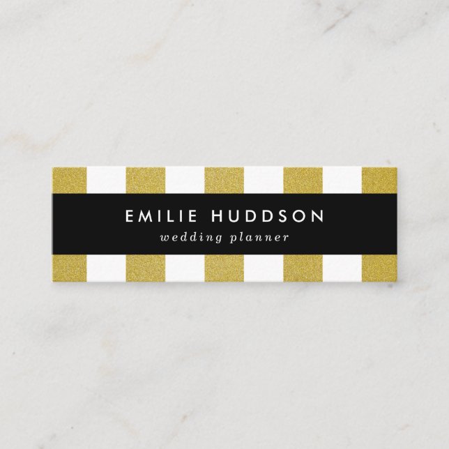 Cartão De Visita Mini Douradas faixas, tiras brancas, padrão riscado (Frente)