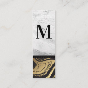 Cartão De Visita Mini Dourado mármore preto  Monograma Marble Branco Gr