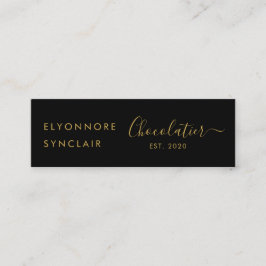 Cartão De Visita Mini Elegant Black Gold Script Chocolatier Qr Code