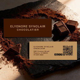 Cartão De Visita Mini Elegant Brown Chocolatier Social Icon QR Code 