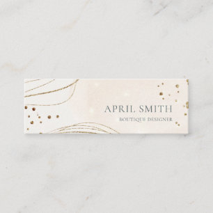 Cartão De Visita Mini Elegante Abstrato Glitter Ivory Dourado Watercolor