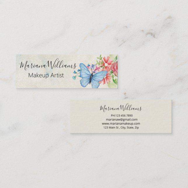 Cartão De Visita Mini elegante artista de maquiagem de borboletas de aqu (Frente/Verso)