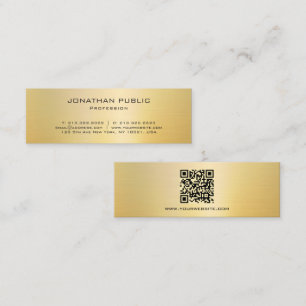 Cartão De Visita Mini Elegante Código QR Moderno Dourado Crie o Seu Próp