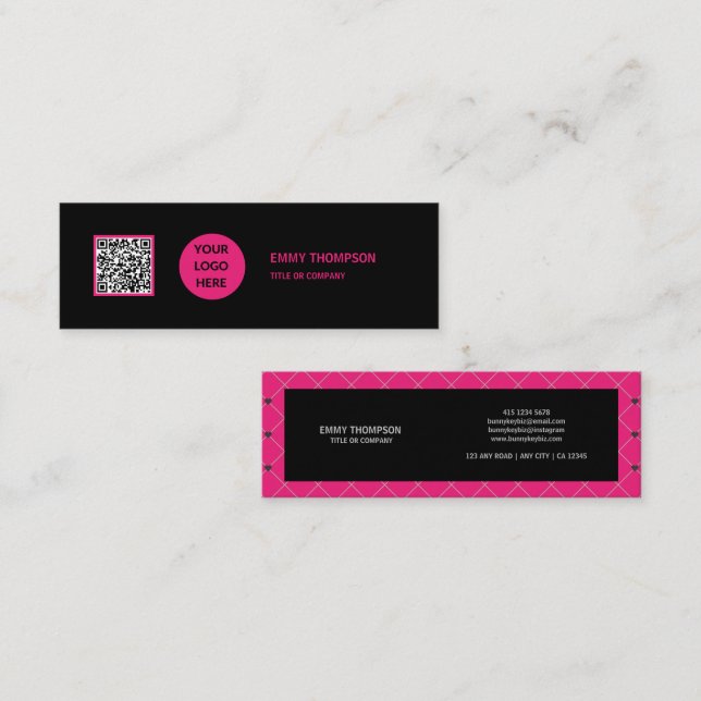 Cartão De Visita Mini Elegante Magenta Black QR Scan Company (Frente/Verso)