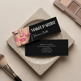 Cartão De Visita Mini Elegante Mini Maquiagem Foto Script Preto Branco