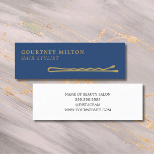 Cartão De Visita Mini Elegante Minimalista Estilista de Cabelo Azul Escu