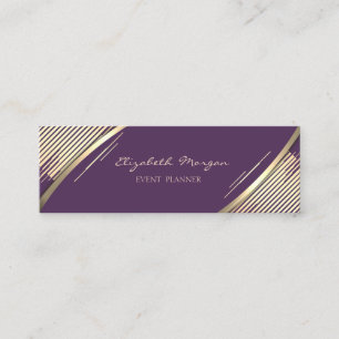 Cartão De Visita Mini Elegante Moderno, Violeta, Listras Douradas Falsas