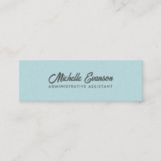 Cartão De Visita Mini Elegante Tipografia Aqua Blue Linen Minimalista