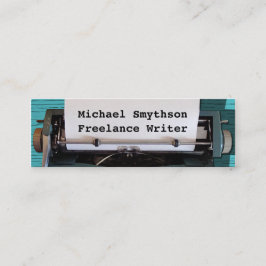 Cartão De Visita Mini Escritor Autora Retro Typewriter on Blue Wood 2