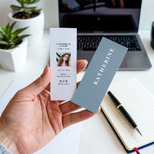 Cartão De Visita Mini Escritor de fotos minimalista azul pastel moderno