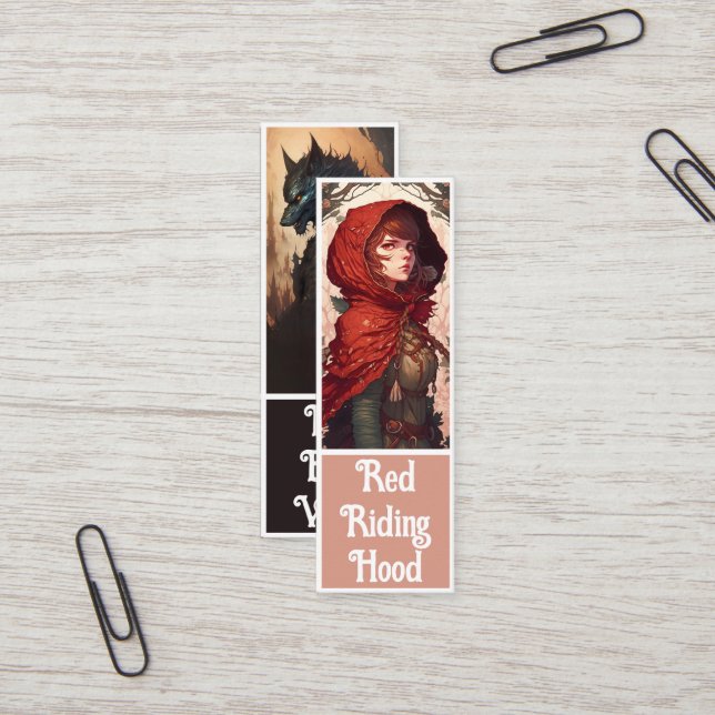 Cartão De Visita Mini Fairytale Fantasy Red Riding Hood & Wolf Bookmark (Frente/Verso In Situ)