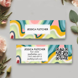 Cartão De Visita Mini Faixas de onda coloridas Código de QR Legal minima
