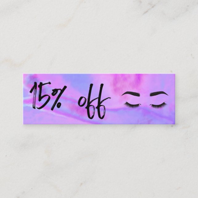 Cartão De Visita Mini Faux Holographic Lashes Brows Discount Card (Frente)