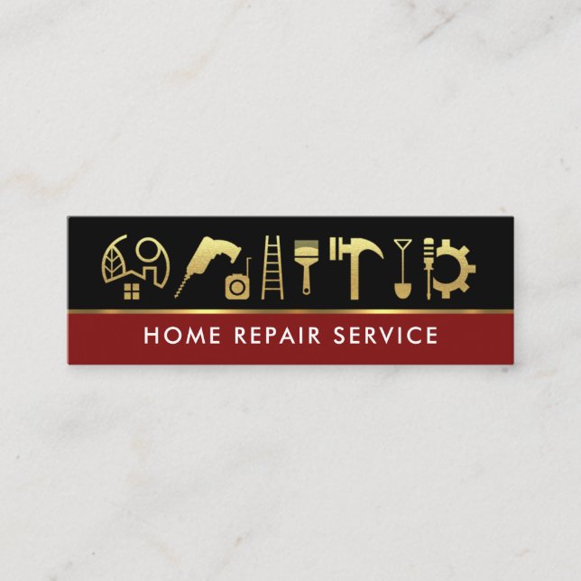 Cartão De Visita Mini Ferramentas de Construção de Linhas Douradas Verme (Frente)