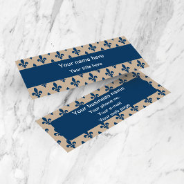 Cartão De Visita Mini Fleur de Lis Pattern, Francês, Real, Azul Marinho