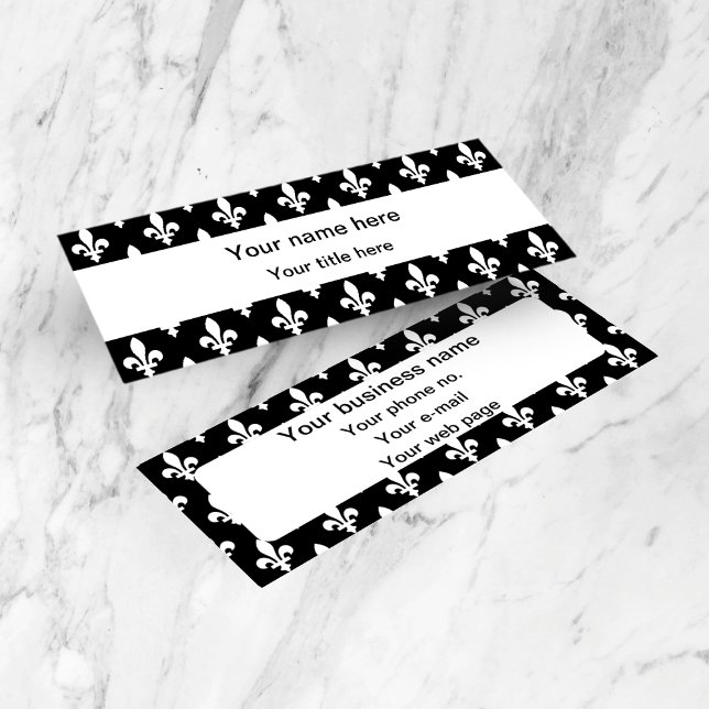 Cartão De Visita Mini Fleur de Lis Pattern, Francês, Real, Branco (Criador carregado)