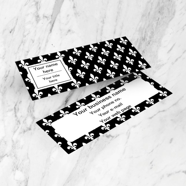 Cartão De Visita Mini Fleur de Lis Pattern, Francês, Real, Branco (Criador carregado)