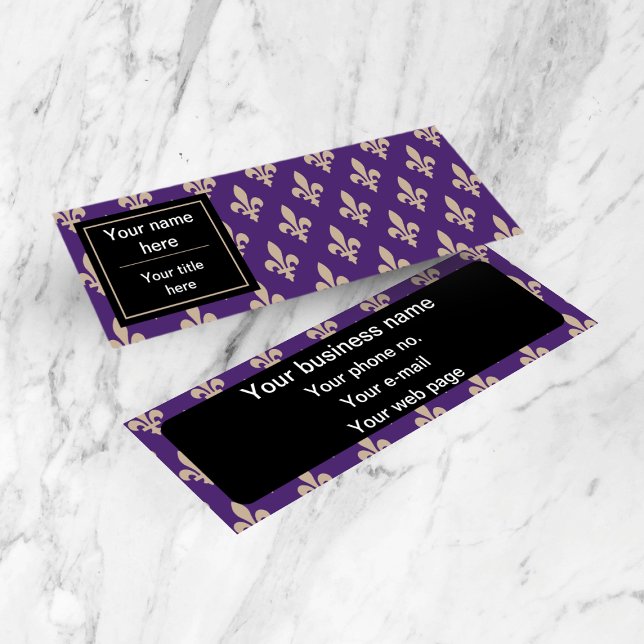 Cartão De Visita Mini Fleur de Lis Pattern, Francês, Real, Creme, Roxo (Criador carregado)