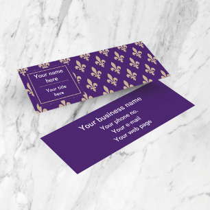 Cartão De Visita Mini Fleur de Lis Pattern, Francês, Real, Creme, Roxo