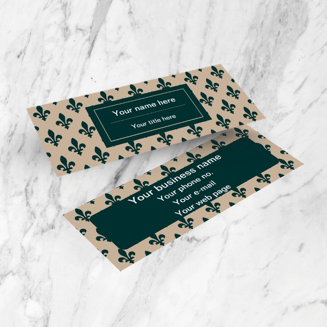 Cartão De Visita Mini Fleur de Lis Pattern, Francês, Real, Verde (Criador carregado)