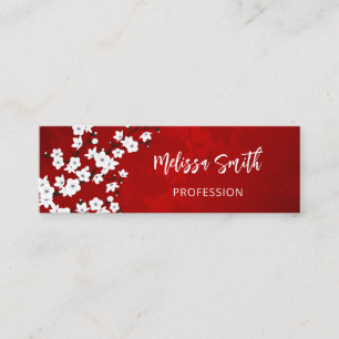 Cartão De Visita Mini Floral Red Silver Blossom de Cereja Branca