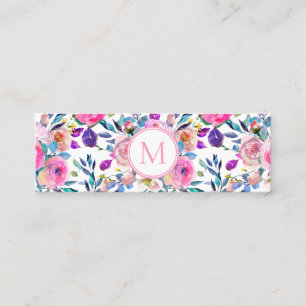 Cartão De Visita Mini Flores de Aquarelas do Monograma Rosa