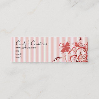 Cartão De Visita Mini Flores e listras cor-de-rosa