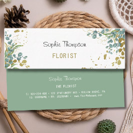Cartão De Visita Mini Folhas de Eucalipto verde e de ouro