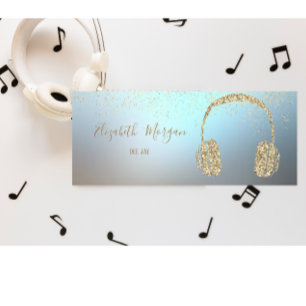 Cartão De Visita Mini Fones de ouvido DJ Glitter Dourado Moderno Elegant