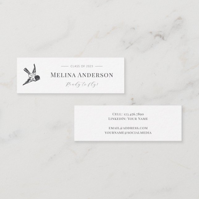Cartão De Visita Mini Formando de lançamento de gradação Pássaro simples (Frente/Verso)