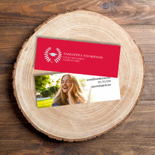 Cartão De Visita Mini Formando Name Card Photo Crimson Red and White