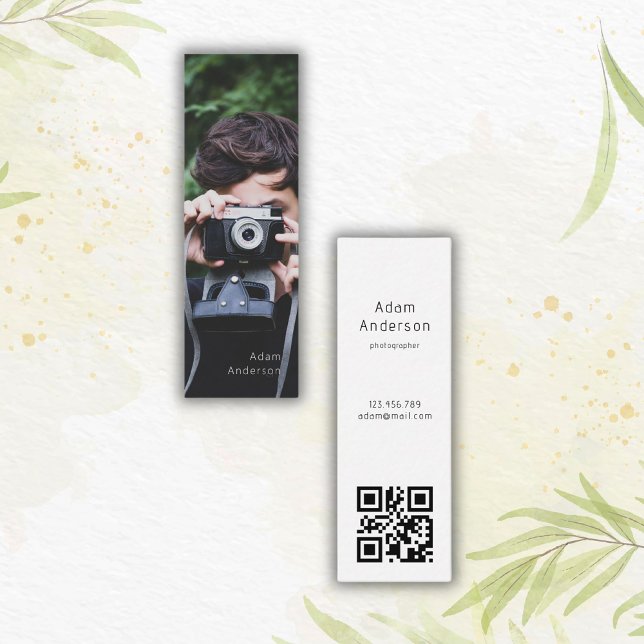 Cartão De Visita Mini Foto simples moderna Fotógrafo de código QR (Criador carregado)