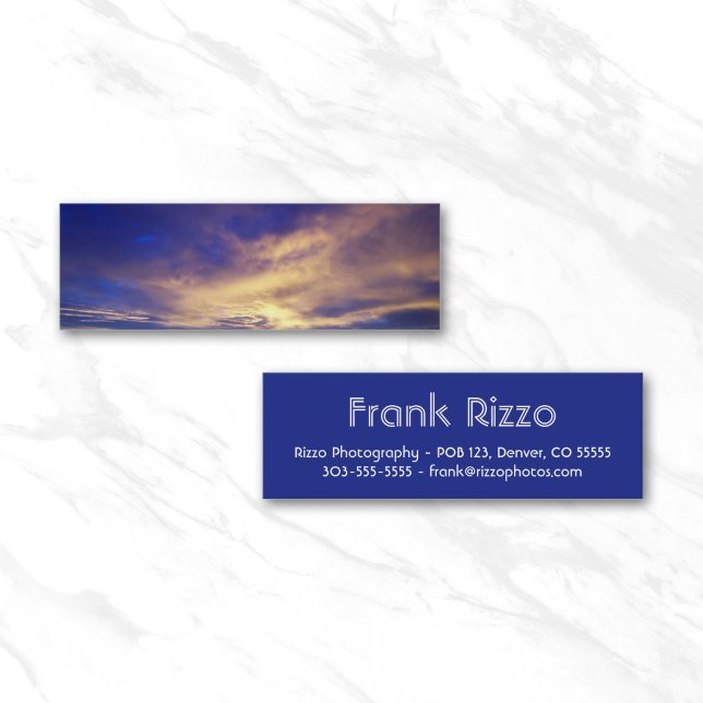 Cartão De Visita Mini Fotos Nuvens Brilhantes (Blue Panoramic Photo Photography Skinny Business Cards)