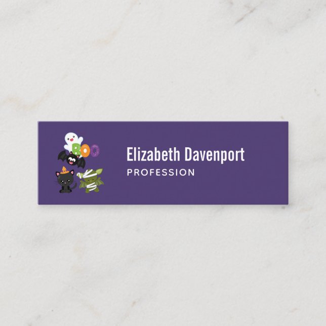 Cartão De Visita Mini Gato de Halloween, Bat, Mamã e Fantasma (Frente)