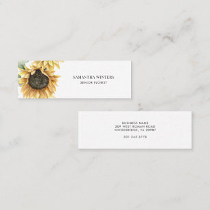 Cartão De Visita Mini Girassol Floral Elegante em Aquarela