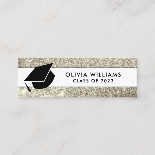 Cartão De Visita Mini Graduação Dourada do Boné brilhante branco Inserir (Frente)