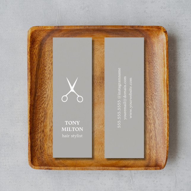 Cartão De Visita Mini Hairstylist branca para Cinzas Elegante Minimalist (Criador carregado)