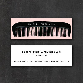 Cartão De Visita Mini Hand-drawn Comb Pink & Black Hair Stylist  