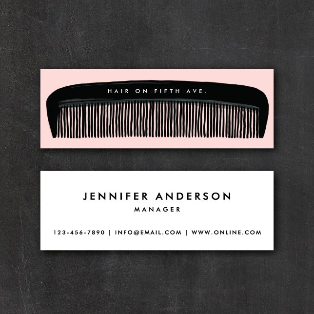 Cartão De Visita Mini Hand-drawn Comb Pink & Black Hair Stylist   (Criador carregado)