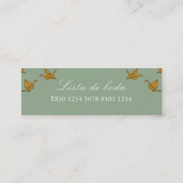 Cartão De Visita Mini Hermoso Boda de la grúa de papel de origen verde