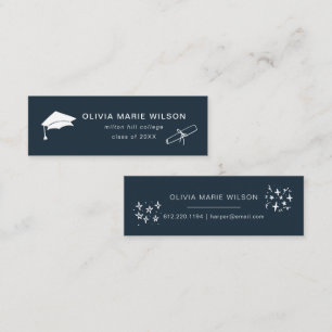 Cartão De Visita Mini Ícone de Graduação Minimalista Marinho Azul