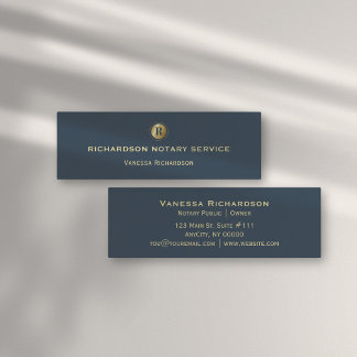 Cartão De Visita Mini Ícone Monograma Azul e Dourado Verdadeiro Notório 