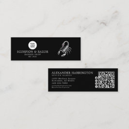 Cartão De Visita Mini Ícones Sociais Código Qr Loja de Barbeiro Escorpiã